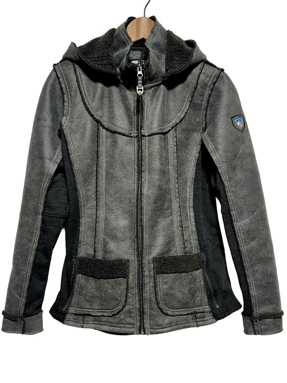 KÜHL Projekt Hooded Moto Jacket Gray Fleece Lined Utility Gorpcore